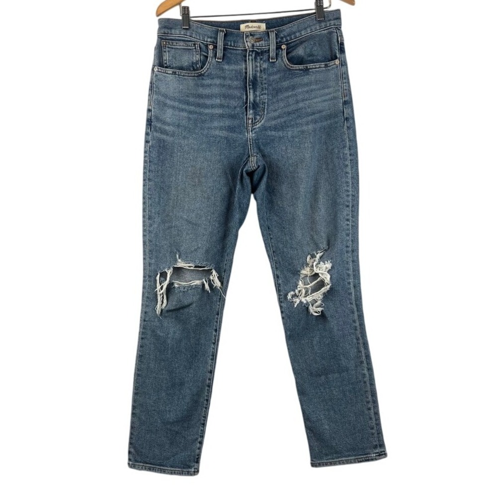 Madewell High Rise Slim‎ Boyjean Womens 28 Ripped Knee Distressed Denim Jeans